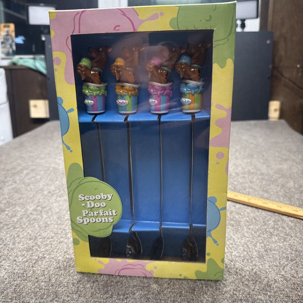 Vtg NIB WB Warner Bros Scooby-Doo Set Of 4 Parfait Spoon- Ice Cream Spoons
